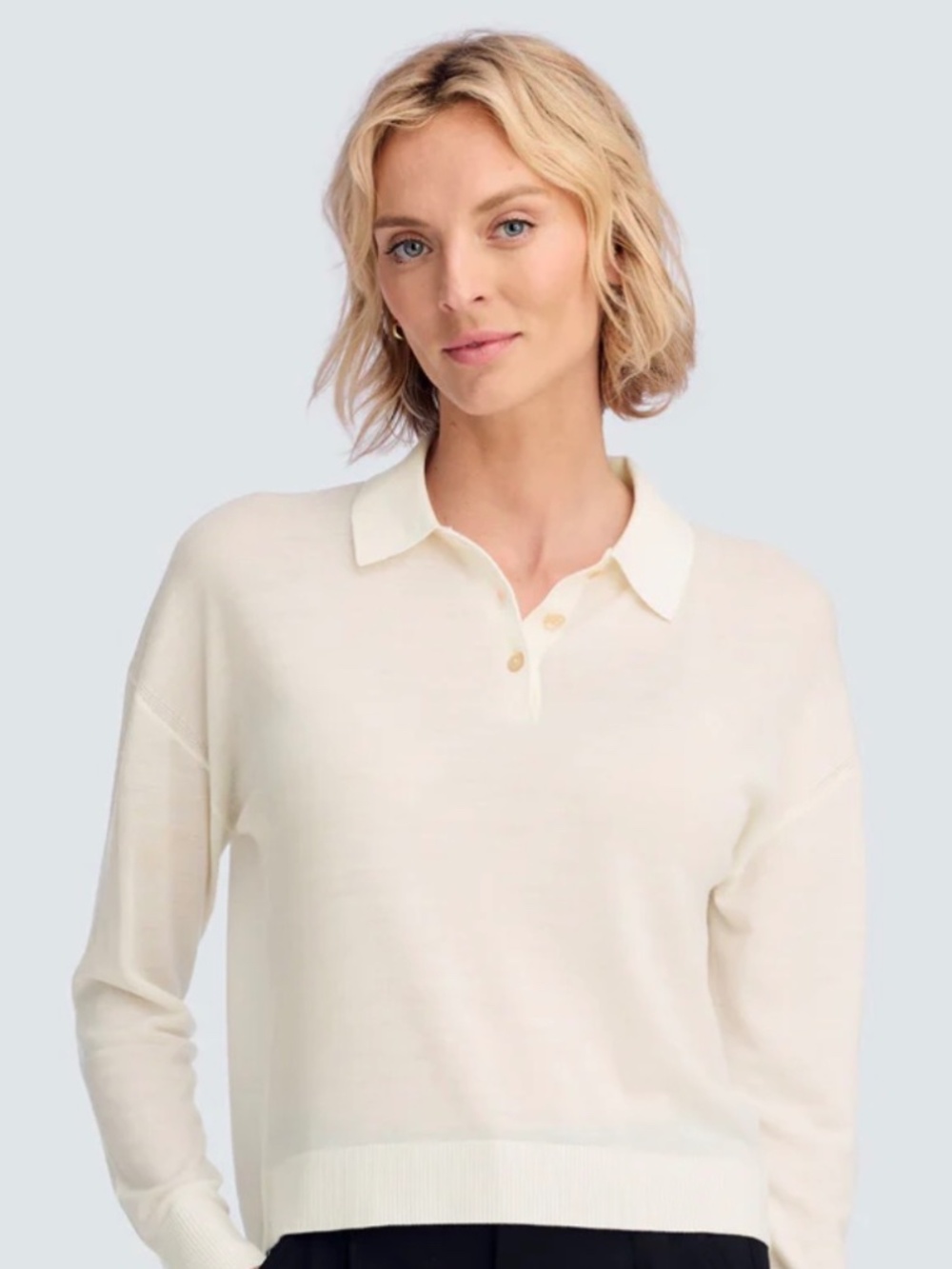 Unbound Marino Long Sleeve Fine Knit Polo in Ivory